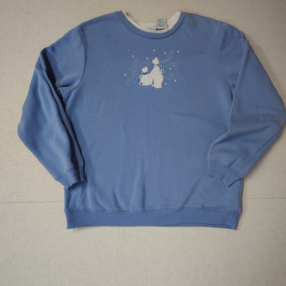 Vintage Blair Polar Bear Sweatshirt Womens L Blue Embroidered Grandmacore Winter